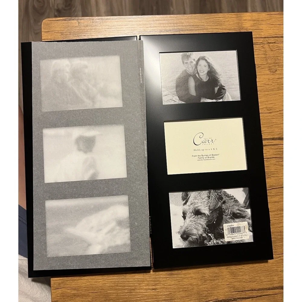 Vintage Carr Black Metal Photo Collage Tri Fold Picture Frame - Up To 9 4x6 NWB